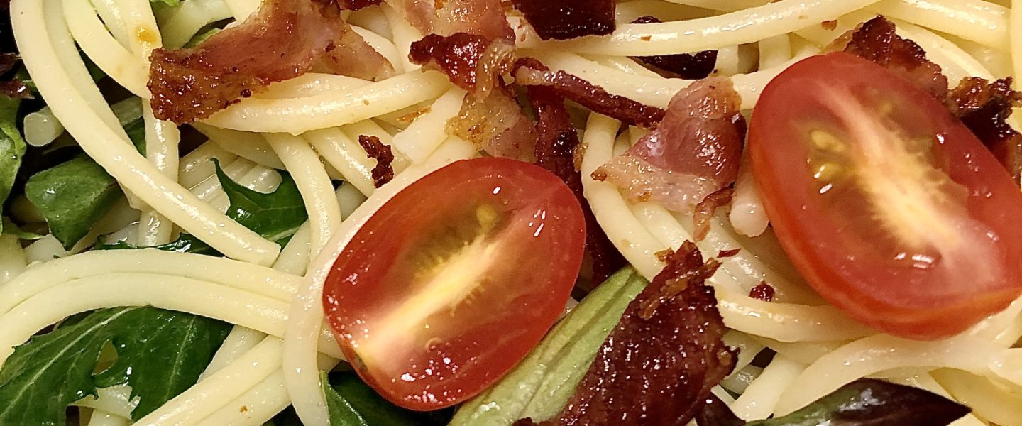 Crispy Bacon, Mixed Leaves & Lemon Spaghetti