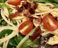 Crispy Bacon, Mixed Leaves & Lemon Spaghetti