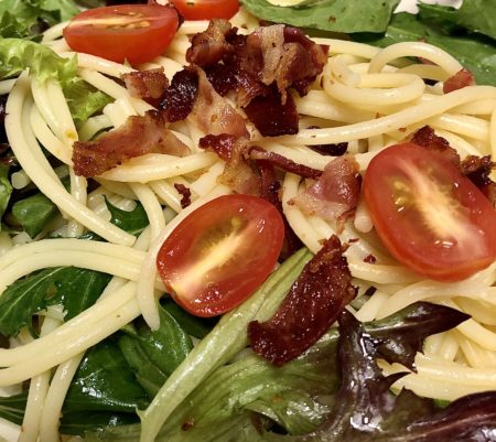 Crispy Bacon, Mixed Leaves & Lemon Spaghetti