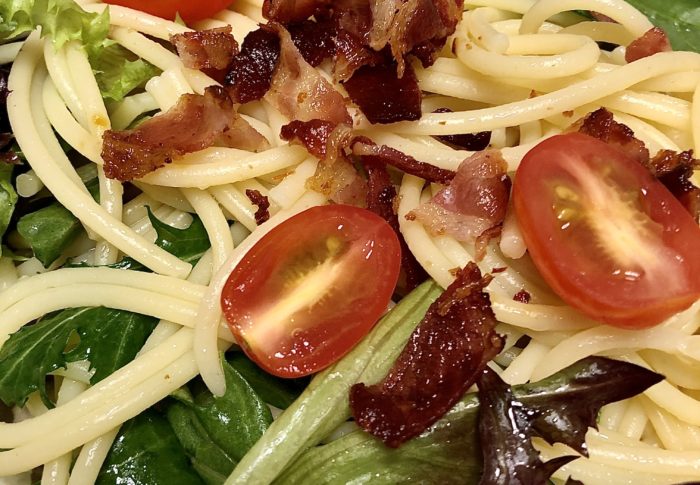 Crispy Bacon, Mixed Leaves & Lemon Spaghetti